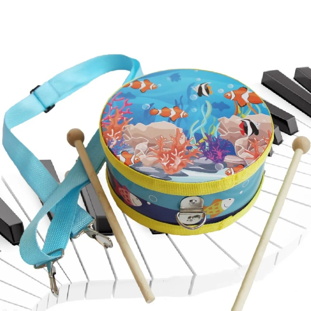 

Wooden Children's Drum Toy Animal Pattern Drum Sticks Strap Musical Instrument Toy Double Sided Educational Kids Hand Drum