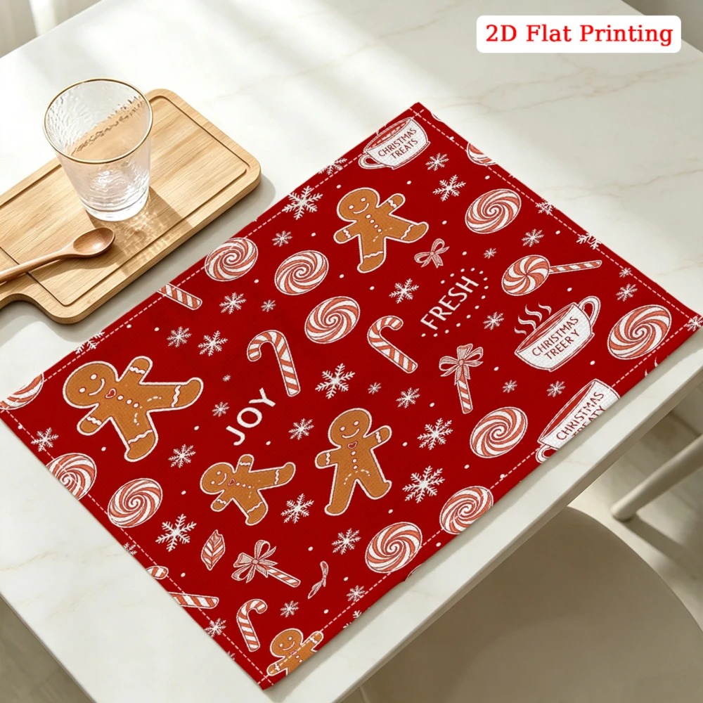 Gingerbread Candy Cane Joy Fresh Christmas Kitchen Placemat Coaster Linen Pad Dish Coffee Cup Table Mat 30x40cm Home Decor
