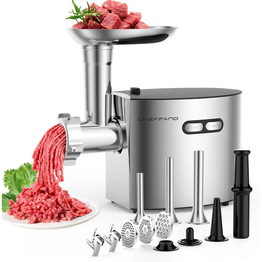 

Meat Grinder, Sausage Stuffer with 4 Size Sausage Tube, 2 Blades, 3 Size Plates, Kubbe Kit, 2600W Max, Meat Mincer Heavy Duty