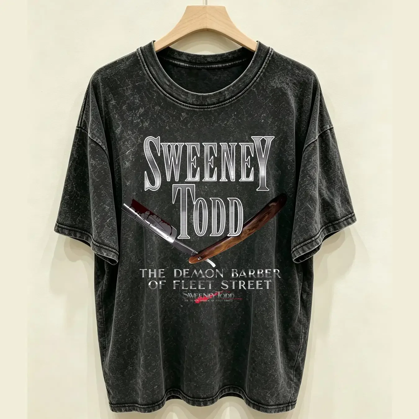 washed T Shirt Sweeney Todd The Demon Barber of Fleet Street Logo Black long or short sleeves vintage Washed graphic Soft