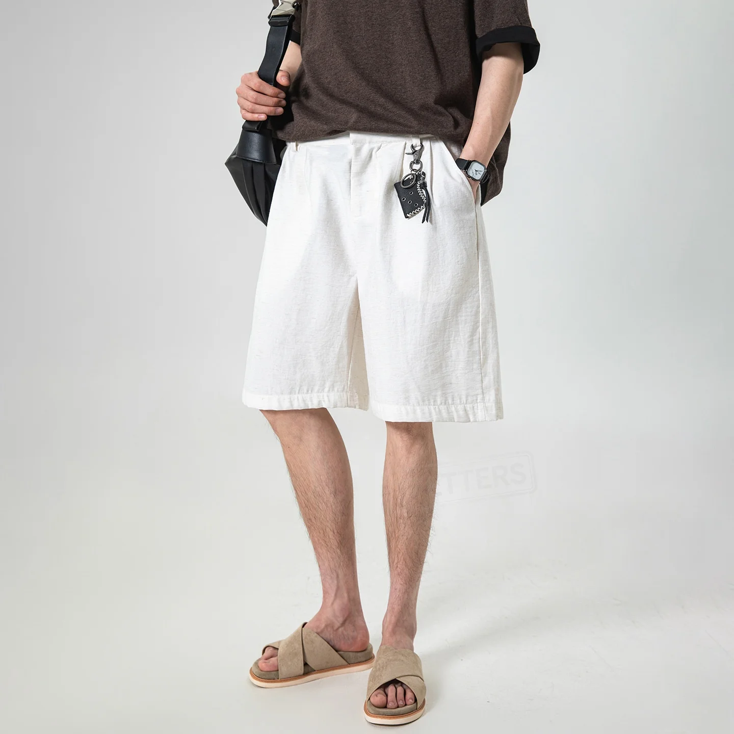 

TFETTERS 2026 Summer Fashion Men's Textured Pleated Linen Shorts Straight Loose Breathable Beach Vacation Trendy Male Shorts