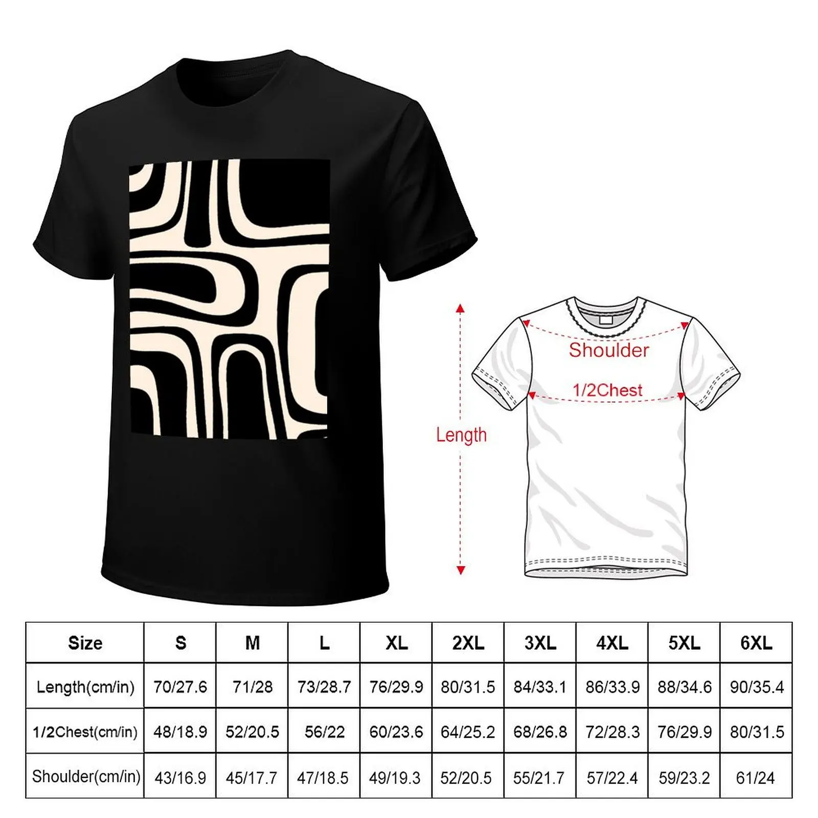 Palm Springs Retro Midcentury Modern Abstract Pattern in Black and Almond Cream T-Shirt Urban Style Casual Short Sleeve Top