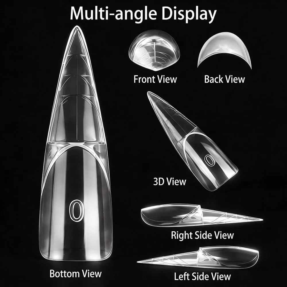 60/150/256pcs 3D Reverse French Nail Dual Form Magic Caps Zone French Almond Nail Mold 15Size Reusable Quick Extension Nail Form