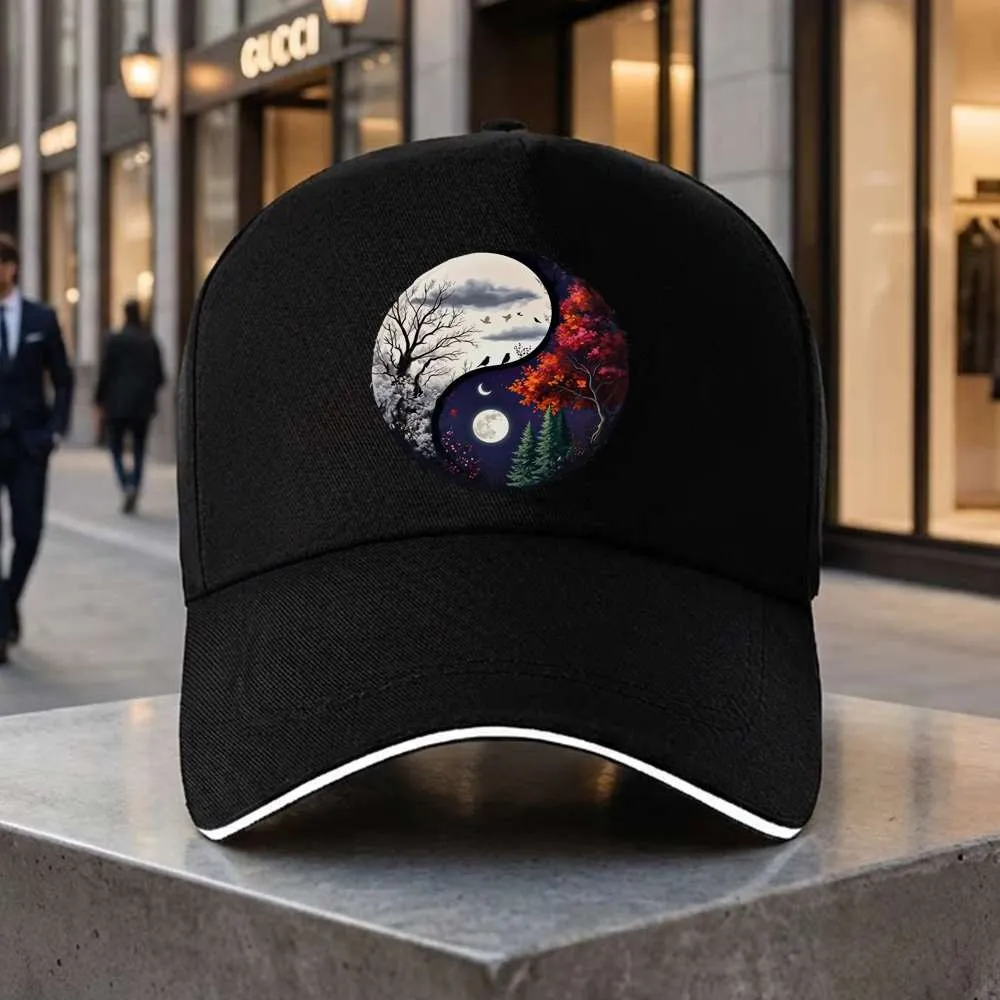 Yin Yang Day Night Landscape Baseball Cap Lightweight Polyester Outdoor Sports Adjustable Hat