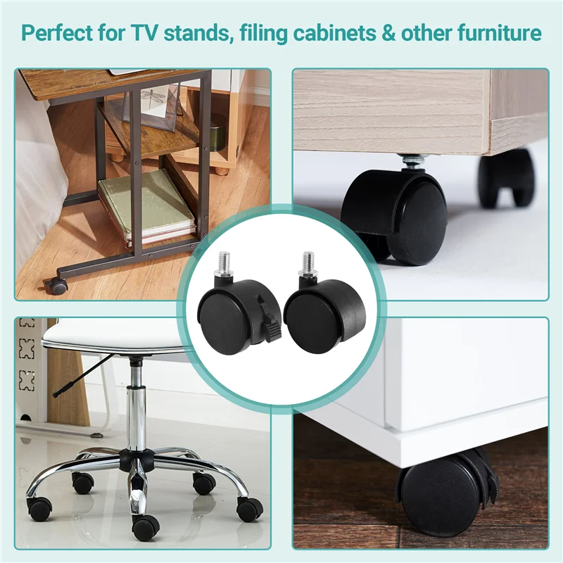 A26F-Set Of 4 Screw In Caster Wheels - 2 With Lock Function