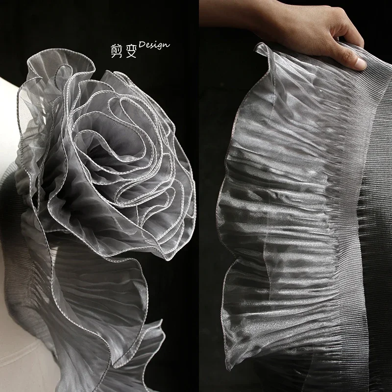 

Silt ash Symphony gradual change pleated lotus leaf lace fabric handmade DIY decorative accessories dress mesh fabric