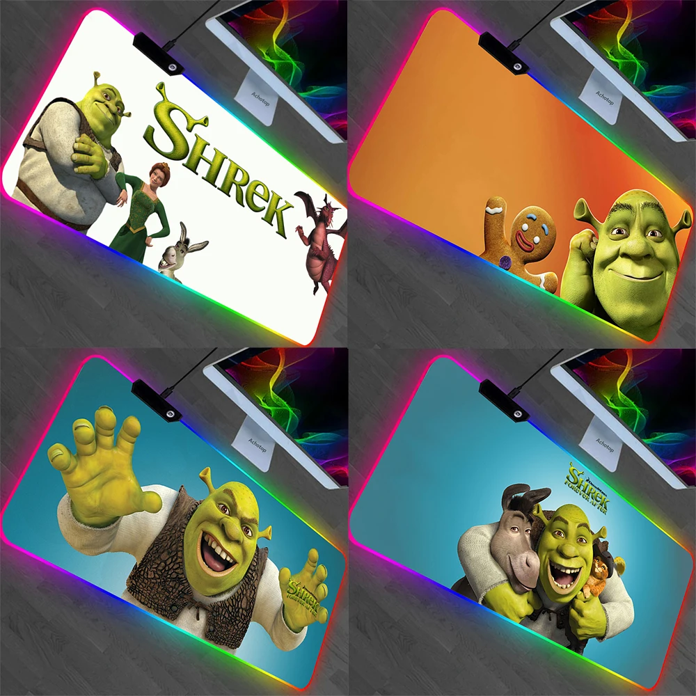 Funny S-Shrek Cartoon Cute RGB Pc Gamer Keyboard Mouse Pad Mousepad LED Glowing Mouse Mats Rubber Gaming Computer Mausepad