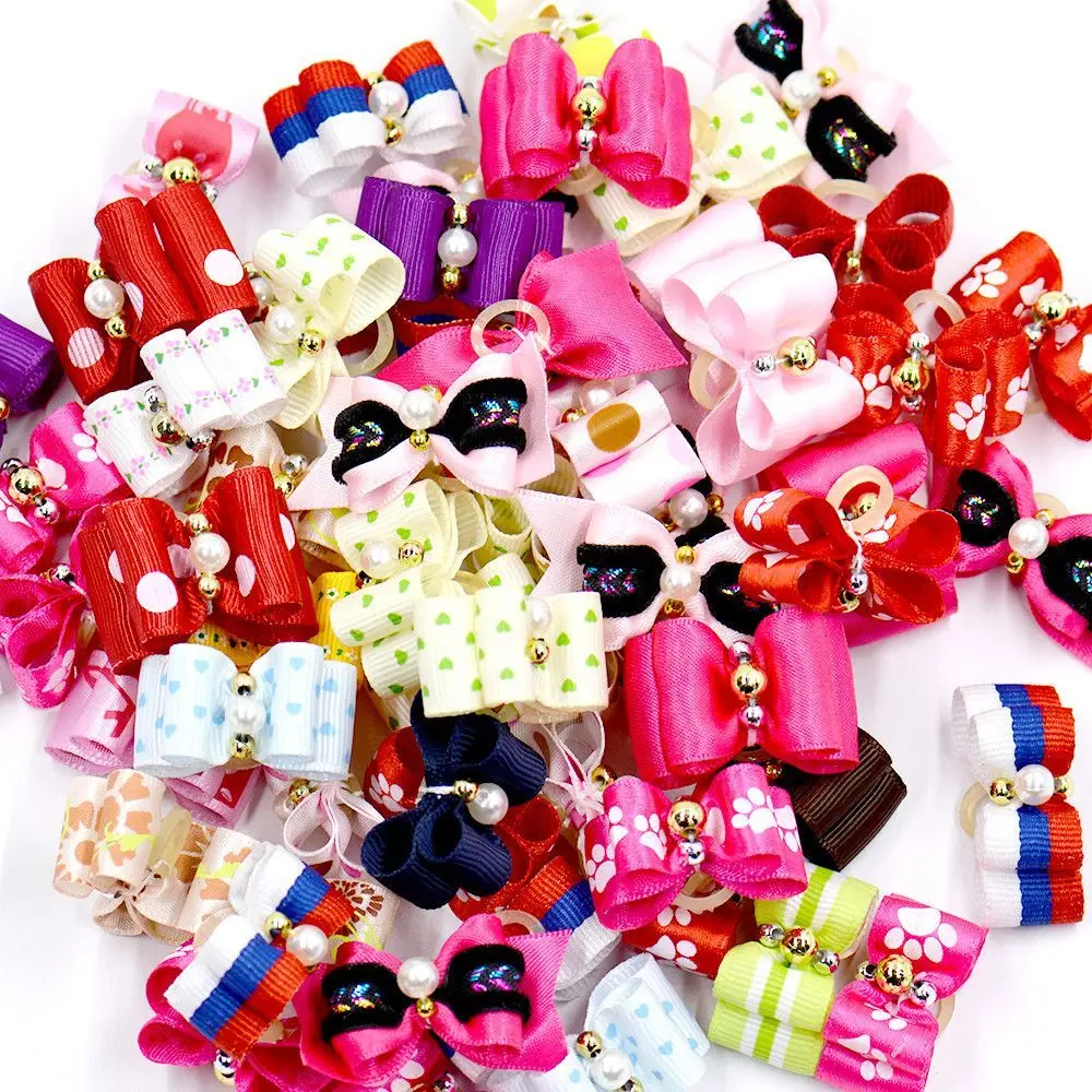 10Pcs/pack Hair Bows Handmade Hair Clips with Rubber Band Grooming Accessories Puppy Small Dogs Products