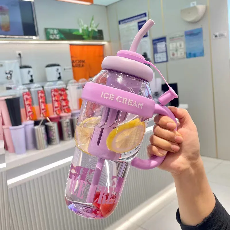 2026 new high-value and large-capacity summer plastic cup Bingba cup lucky belly cup cute wind belt straw