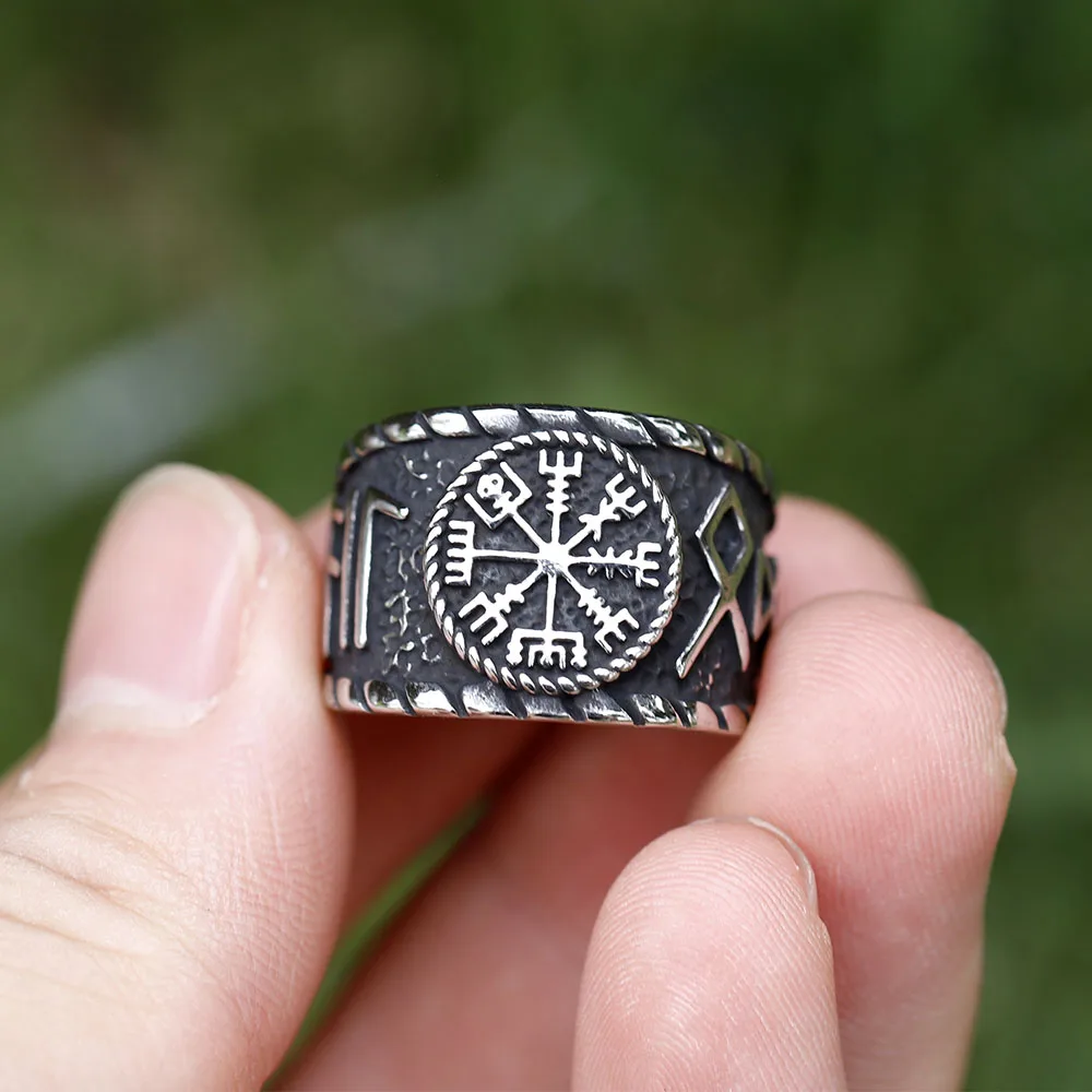 Vintage Domineering Stainless Steel Viking rune and  Vegvisir Ring For Men Boy Nordic Fashion Amulet Jewelry Gifts Dropshipping