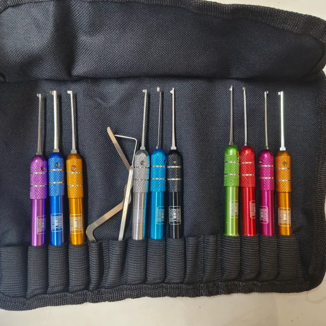 Hot Sale Advanced 12pc  picking Kit with Multicolor Handles, Extractor, and Training Gear