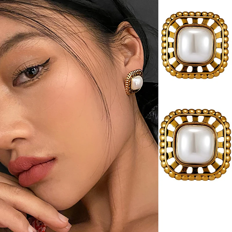 Newest Vintage Fashion Glamour Women\'s Earrings  Simple Metal Vintage Geometry Stud Earring for Women Girls Jewelry