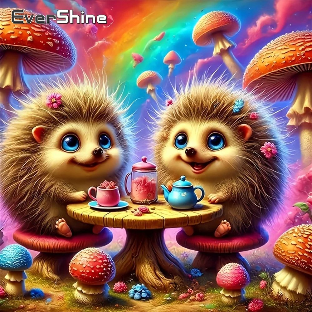 

Алмазная вышивка Evershine 5D: Картина с животным-ежиком, стразами, радугой, полная выкладка, мозаика, грибы, декор для стен