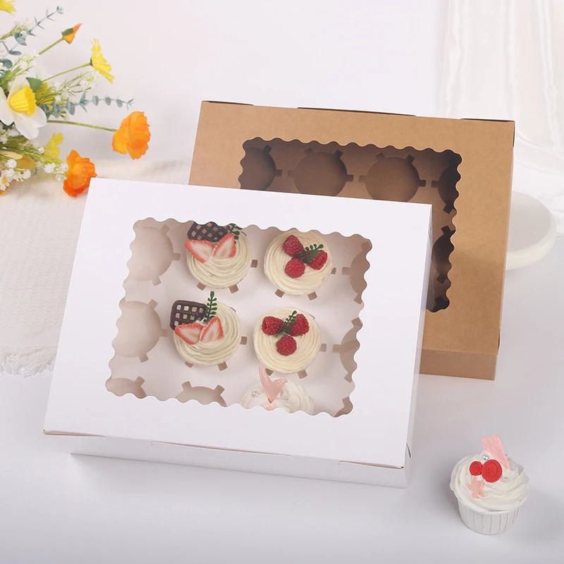 10 Sets Cupcake Boxes 12 Holes Cake Box With Clear Window Cake Holder For Holidays Weddings Baby Shower Birthdays Party Supplies