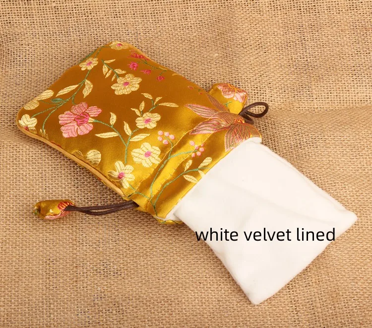 Luxury Velvet lining Silk Brocade Jewelry Storage Pouches Drawstring Bracelets Necklace Gift Packaging Bags 10pcs