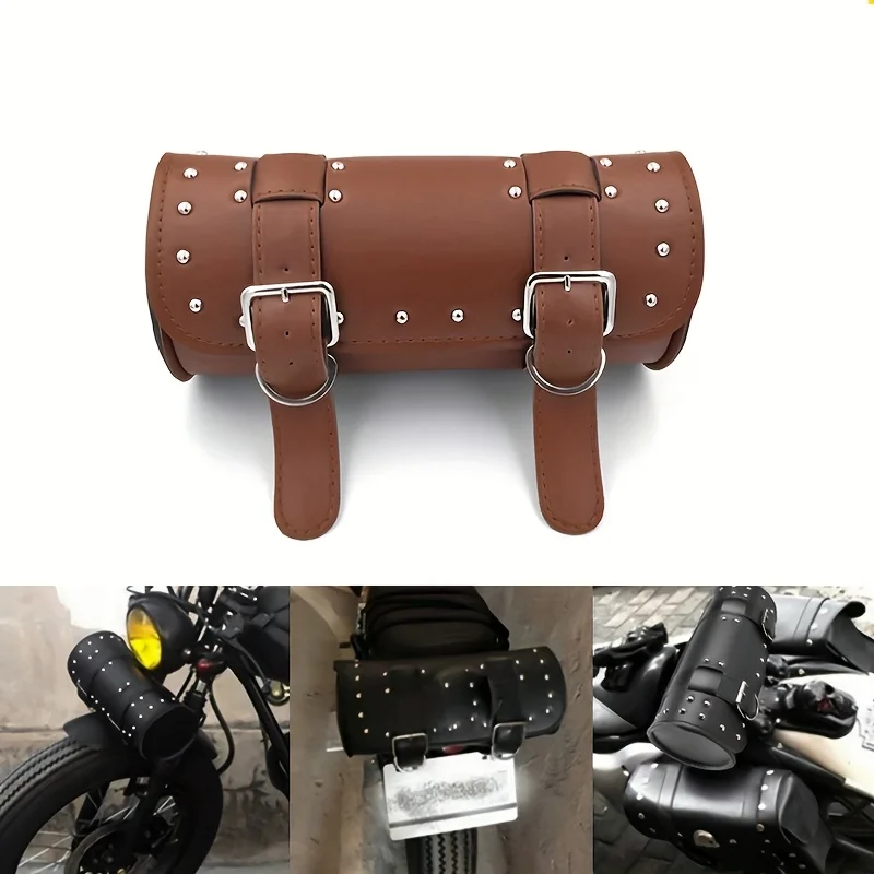

Motorcycle Side Bags Round Duffel Bag Leather Saddlebags Bike Luggage Motorcycle Modification Accessories Universal Parts