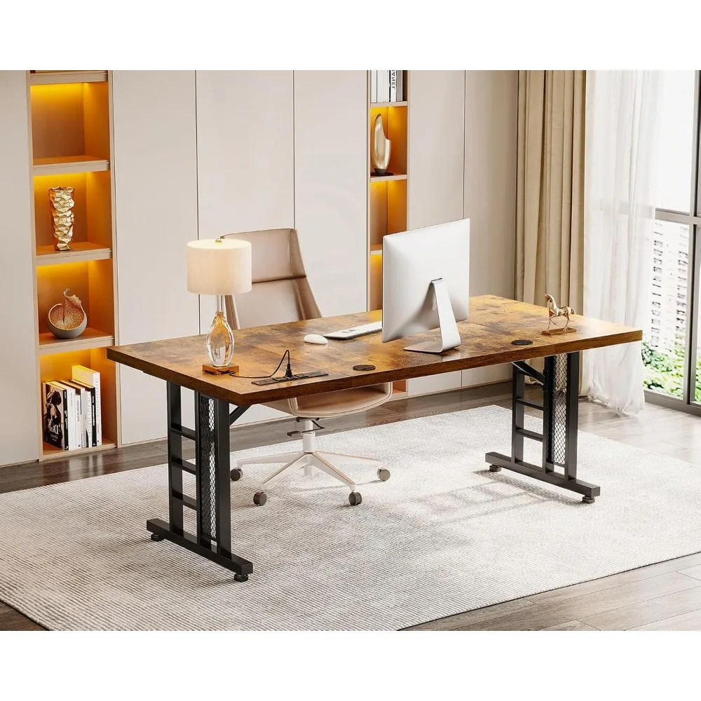 

71 Inch Executive Desk with USB Ports, Large Computer Desk with Extra Thick, Long Mordern Office Desk