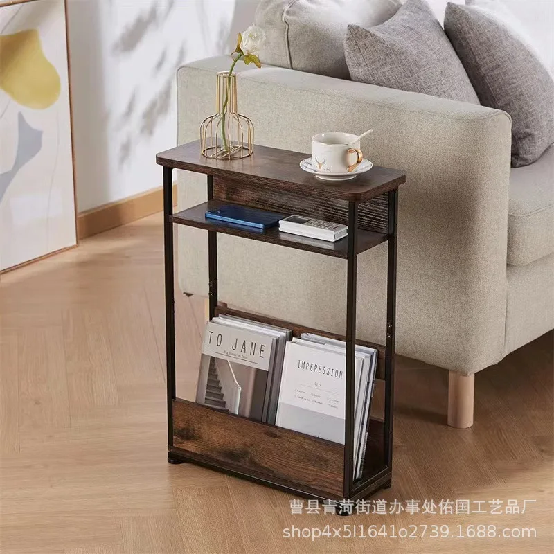 Cross-border wooden coffee table household sofa crevice floor storage rack sofa side multi-function bedside cabinet sofa table