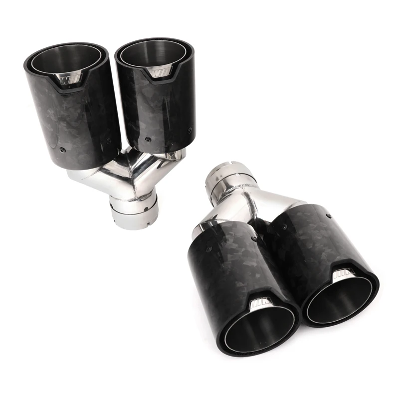 

For BMW Y Style Dual Gloss Forged Carbon Fiber Black Stainless Steel Universal Even 60mm Exhaust Pipe End Pipes Muffler Tips