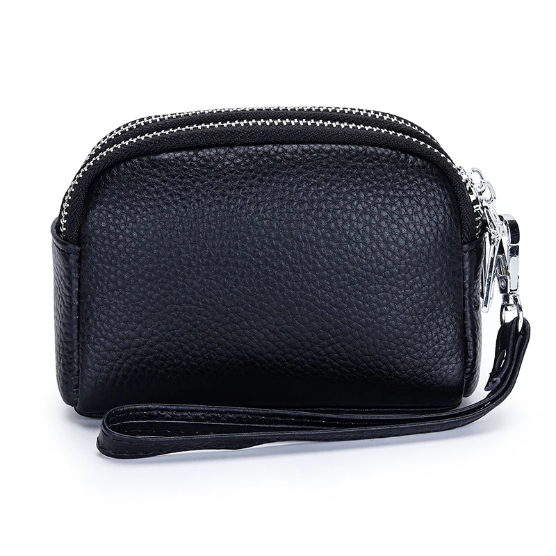 Genuine Leather Women Coin Purses with Two Zippers Compartments Hot Selling Fashion Embossed Grid Mini Bags for Lipstick, Cards