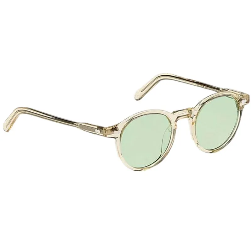 New Qua Johnny Depp Small Round Sunglasses UV400 46-23-145Unisex Retro-Vintage Miltz Clear-Yellow Frame Women Fulltinted GOGGLES