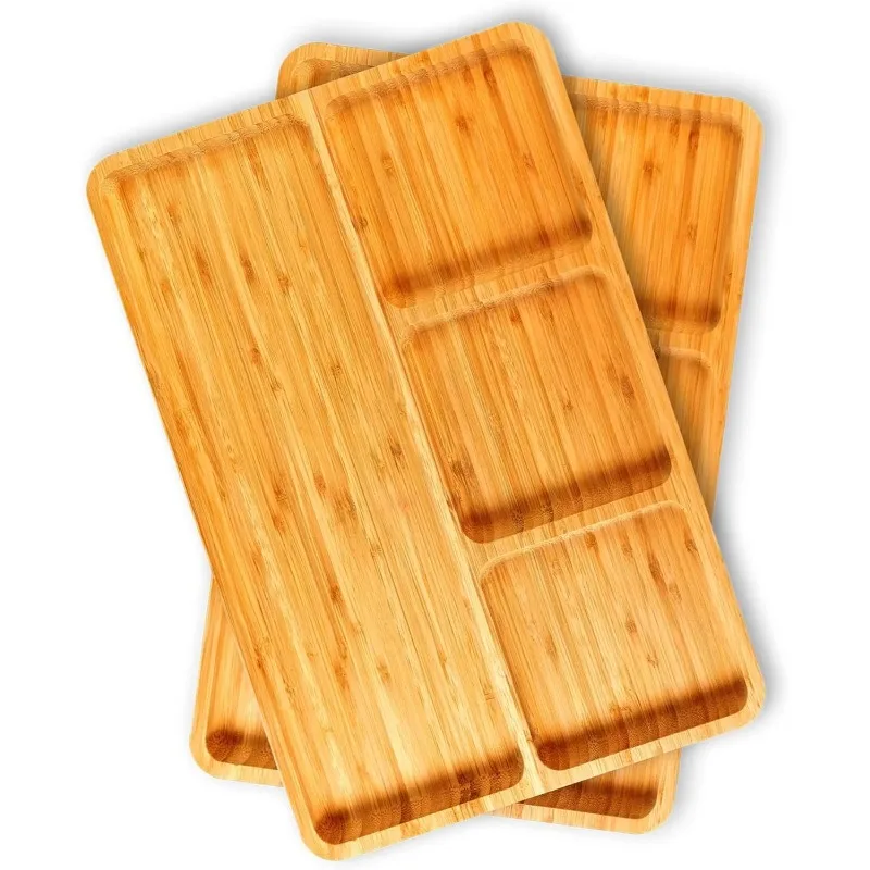 

Bamboo plate snacks 4 condiments tray catering wooden plate plate appetizer fruits and vegetables