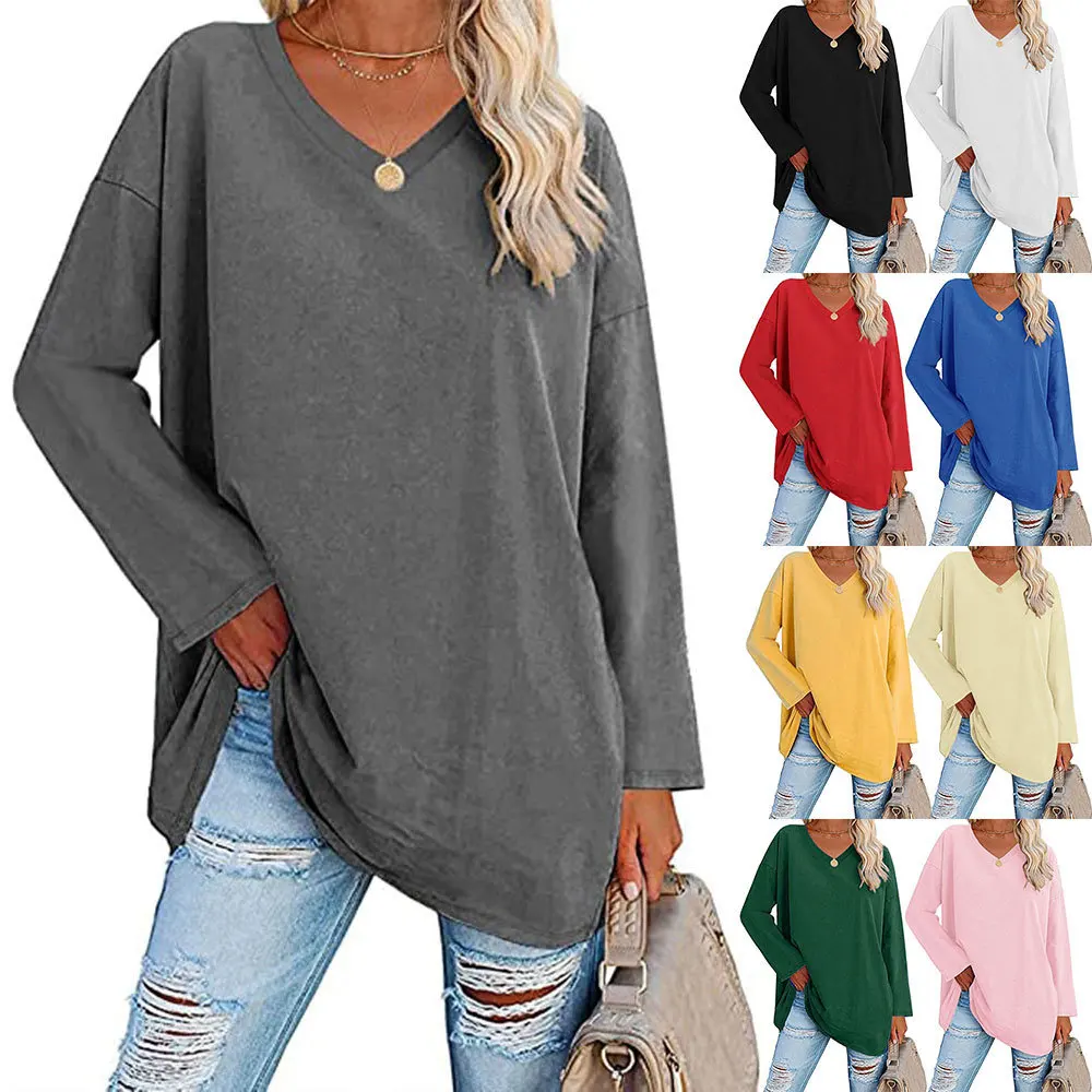 

Women's Oversized Tirt Loose oulder V-Ne Long Sve 2025 Autumn Season Other Material 00% Ladies Loose Fit Tirt