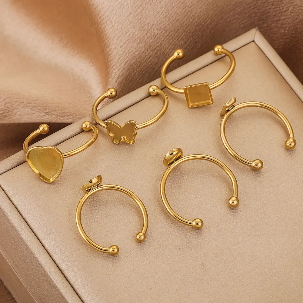 10 sztuk otwarty pierścień ze stali nierdzewnej ustawienia pusta podstawa Bezel Cabochons formy żywiczne pierścionki na materiały jubilerskie dokonywanie DIY palec — zdjęcie 7