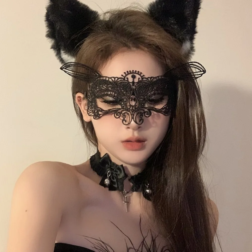 Black Flower Mask Masquerade Dressup Props Gala Annual Meeting Half Face Makeup Night Mask