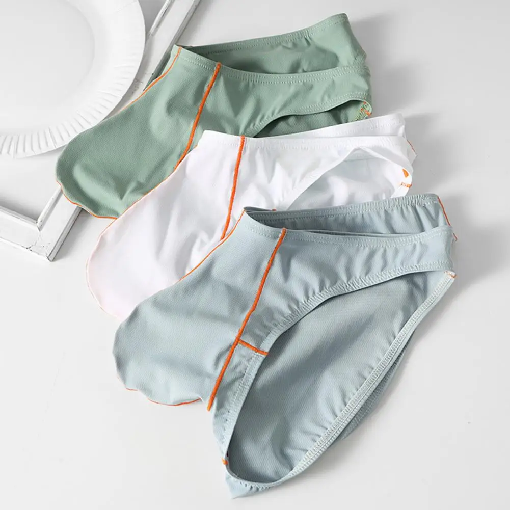 Men Briefs Men's Ultra-thin Ice Silk Briefs with Low-rise Elastic Waistband Solid Color 3d Elephant Nose Design for Comfort