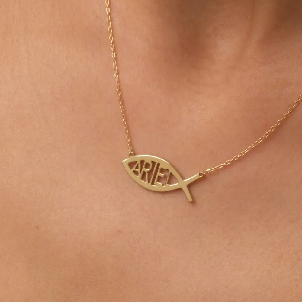 Custom Christian Jesus Fish Name Necklace For Women Personalized Jewelry Pendant Christmas Birthday Gift