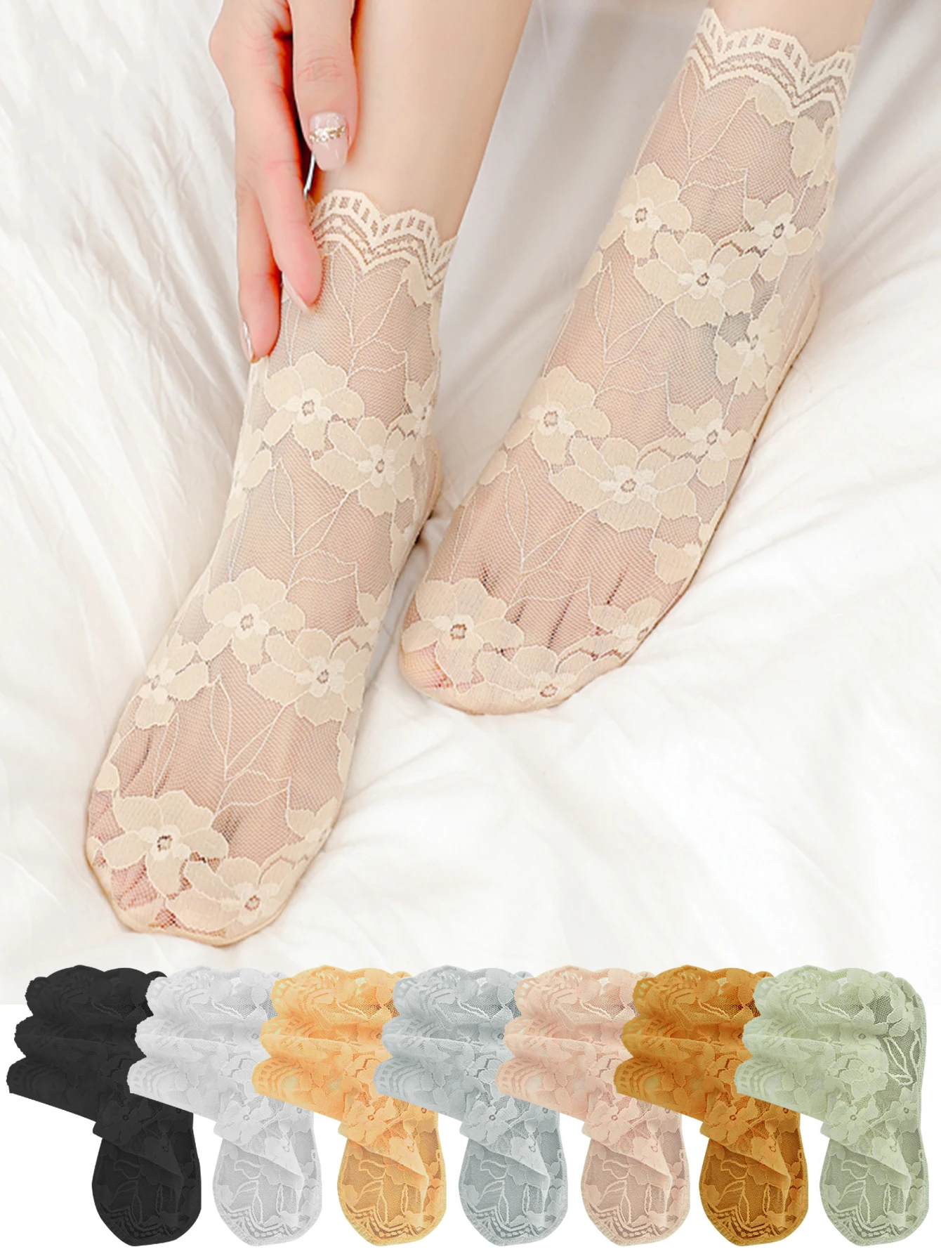 

Summer Thin Breathable Hollow Floral Lady Women Lace Sock Invisible Ankle Socks Casual Solid Color Boat Socks