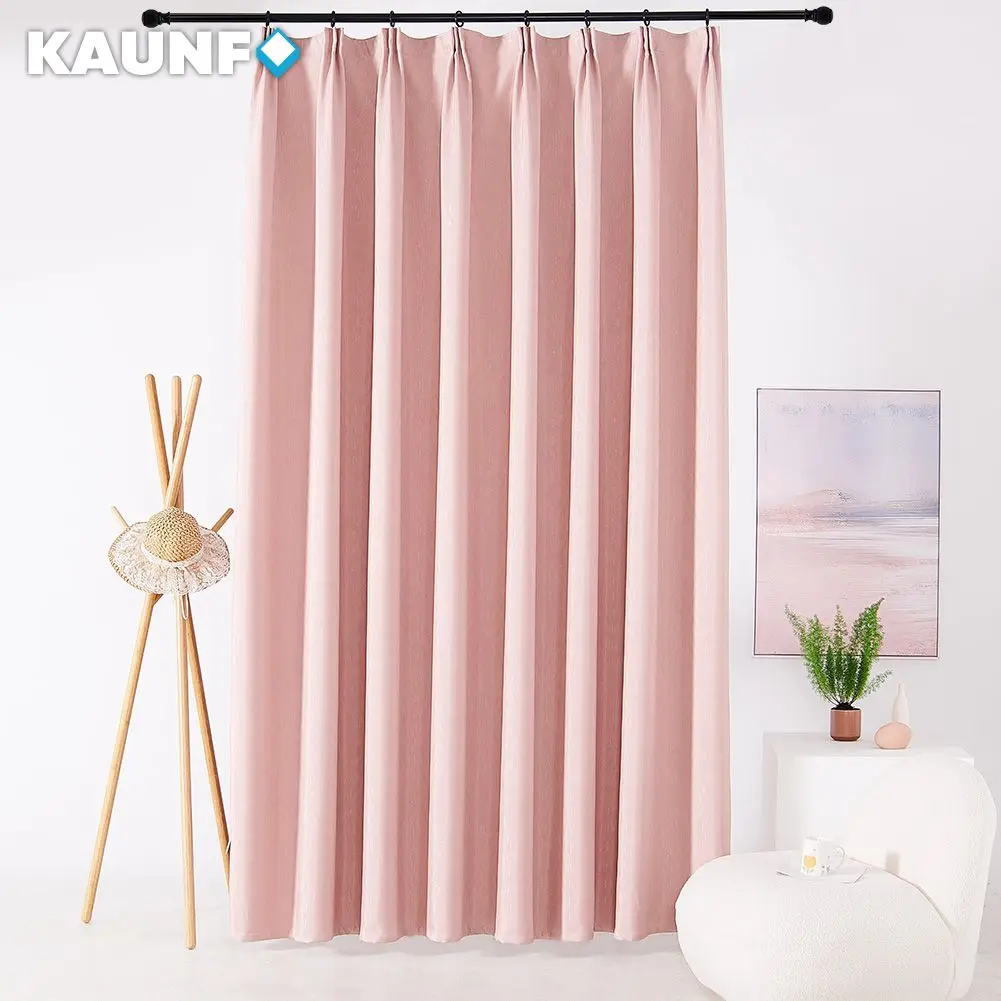 KAUNFO Solid Color Pink Curtain Custom Size for Living Room High Quality Blackout Curtain for Home Decoration 1PC