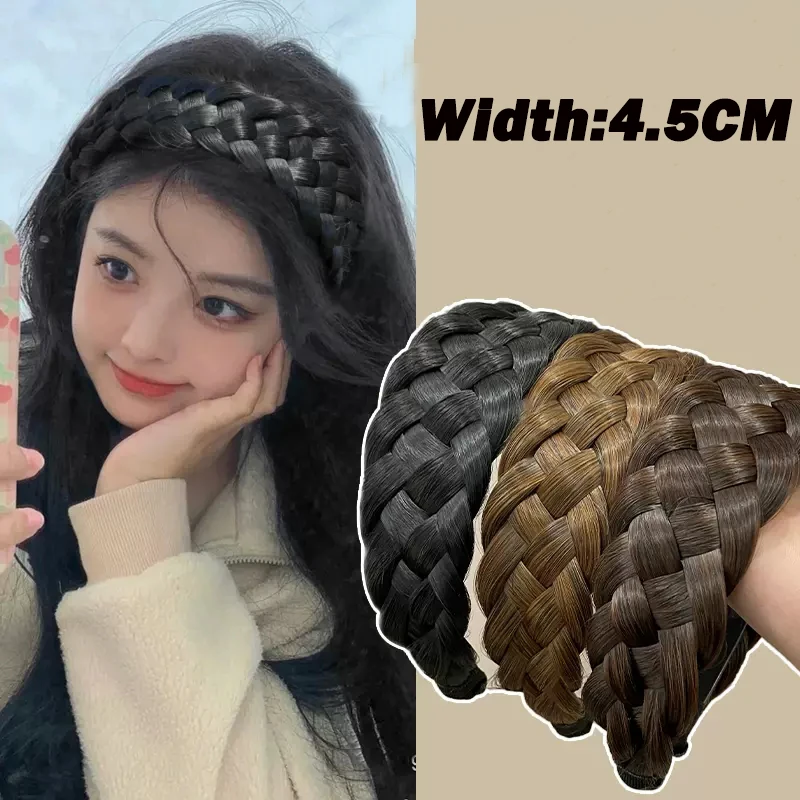 

2023 Twist Wig Headbands for Women Wide Fishbone Braids Hairbands Handmade Head Hoop Hair Styling Headwear Accessories Gift