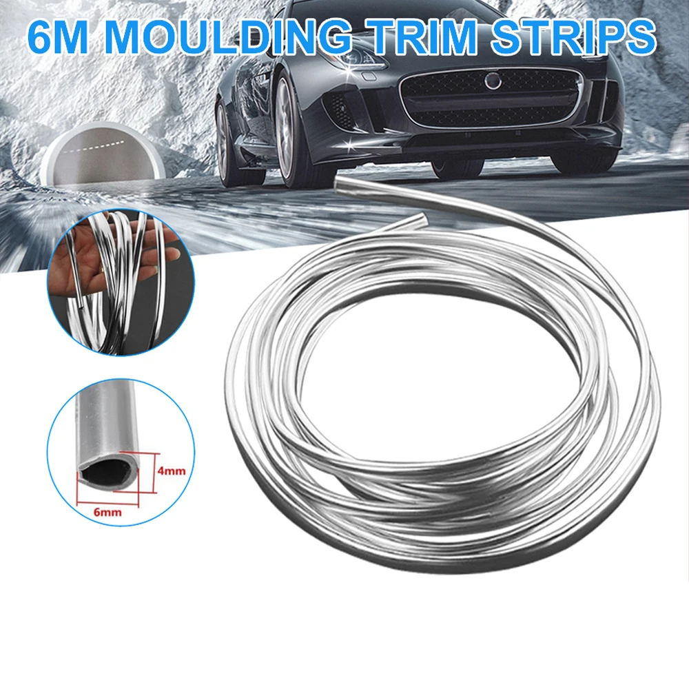 6M Car Door Chrome Moulding Trim Strip Edge Scratch Guard Protector Cover Strip Roll Chrome Styling Moulding Trim Strip Bumper