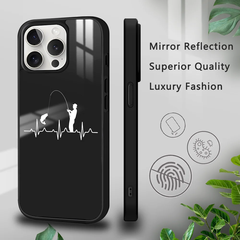 

Fishing Heartbeat Phone Case For iPhone 16 15 14 13 12 11 Pro Xs Max Mini Plus Celulares Hard Funda