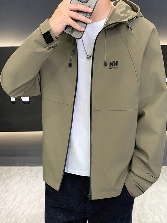 

2025 New Men's Casual Hooded Jaet Faionable Slim Fit Workwear Outerwear Spring Autumn Season Polyester Fiber Long Sve ...
