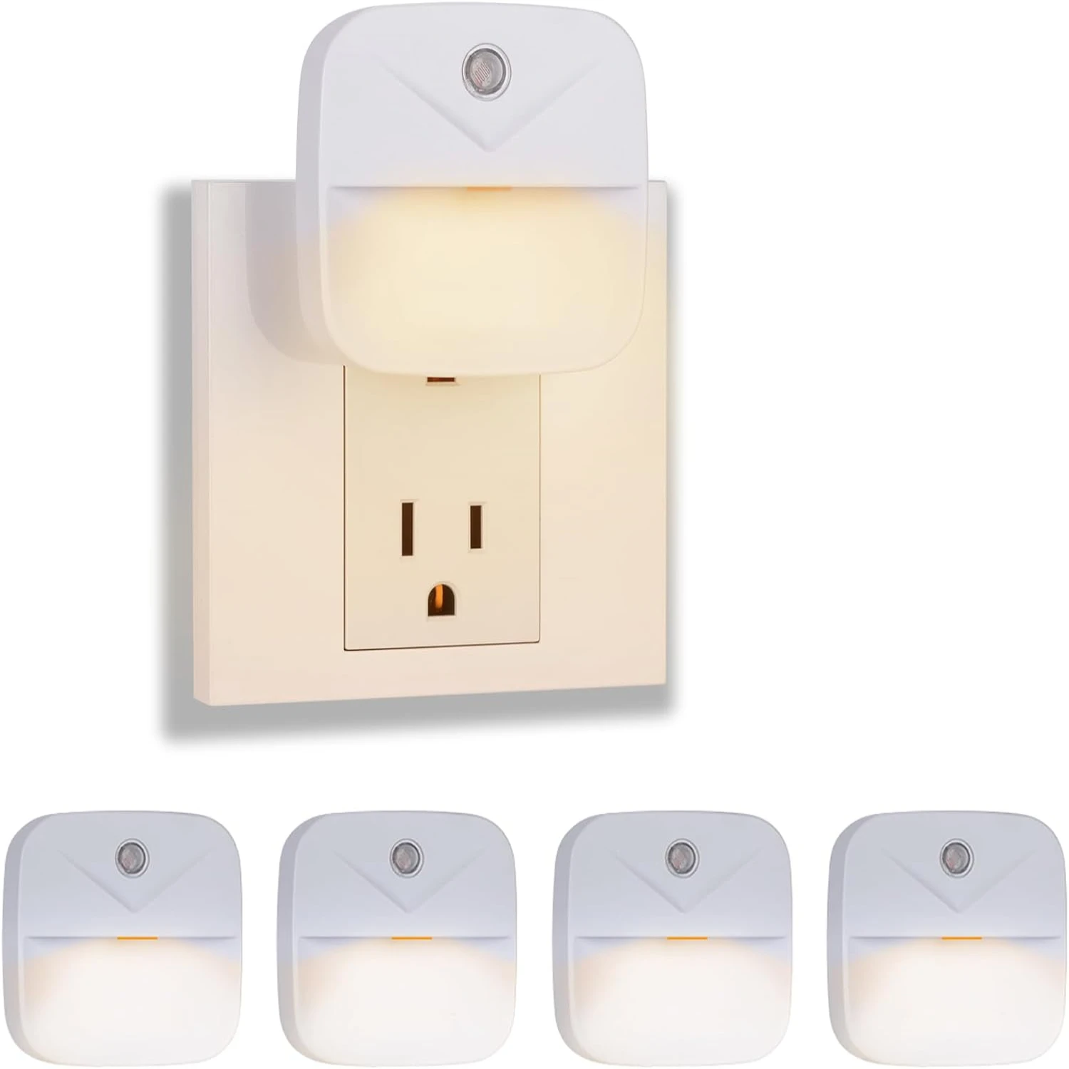 Convenient, Stylish, Energy-Efficient Bright LED Nightlights Set of 4 - Ideal Safety and Comfort Solution for Bedroom, Bathroom,