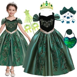 Anna Dress Girl Luxury Lace Velvet Princess Cosplay Costume Off Shoulder Elegant Party Gown Children Birthday Gift