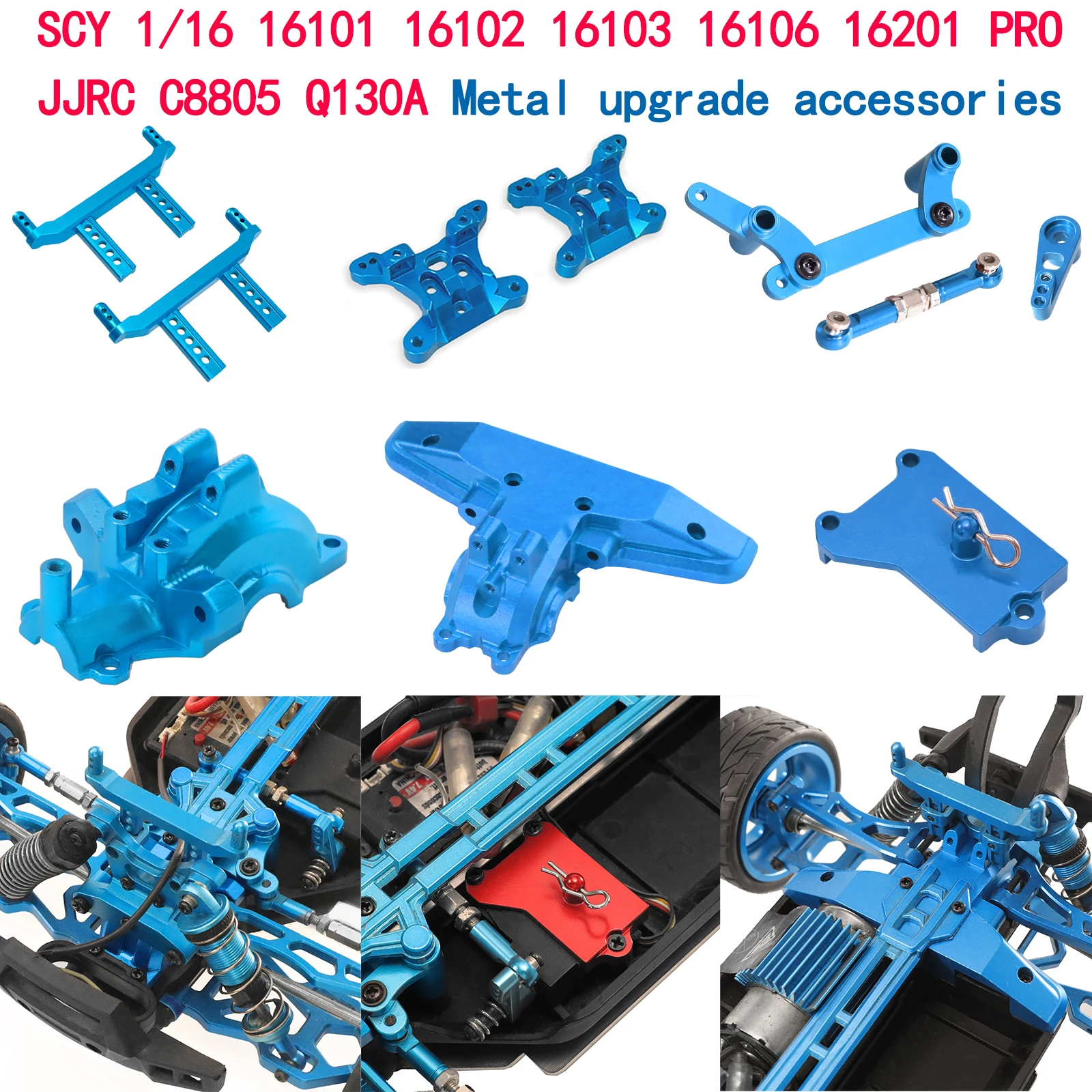 Metal Steering Assembly Shock Tower Body Pillars Gearbox Case For SCY 1/16 16101 16102 16103 16106 16201 PRO JJRC C8805 Q130A RC