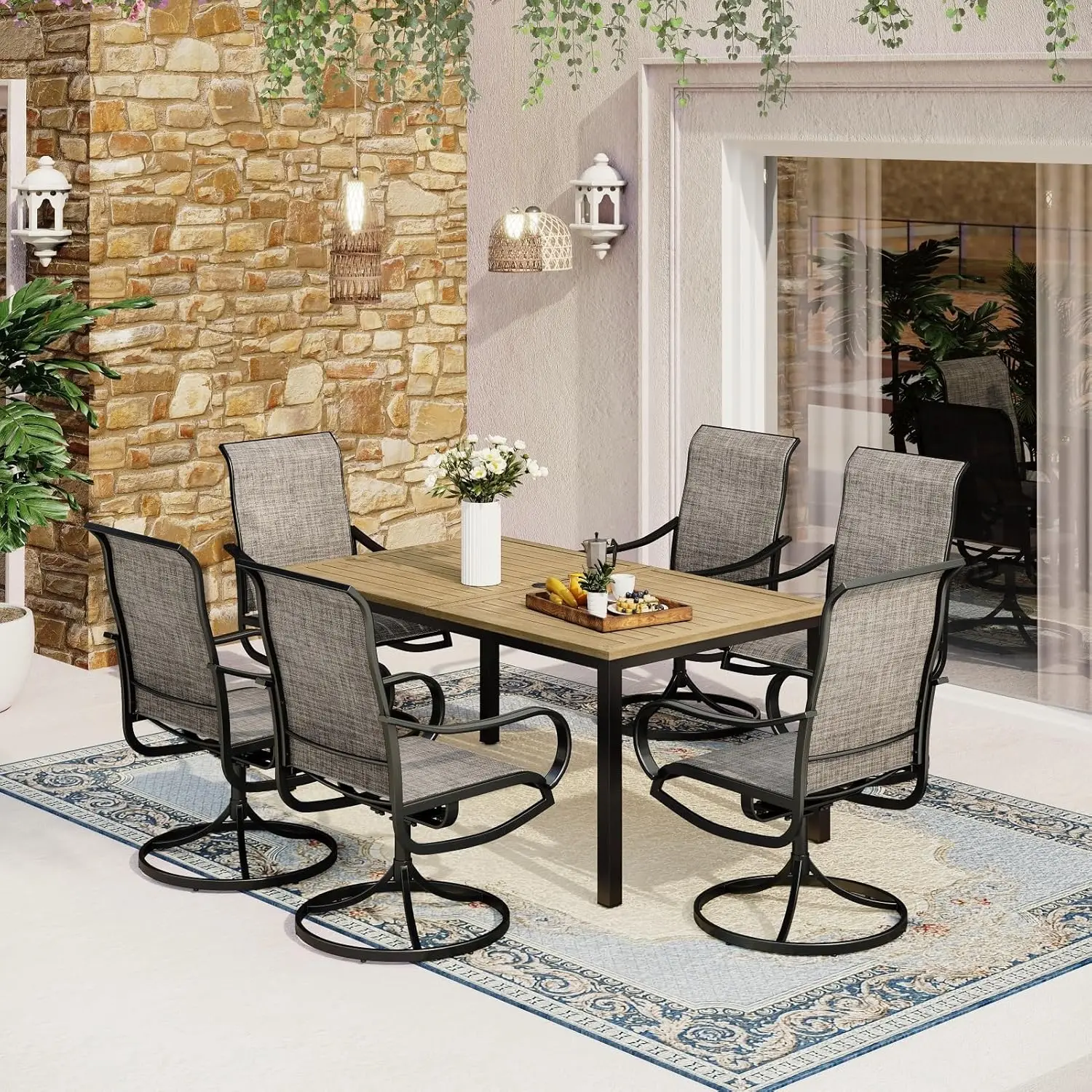 

Комплект уличной мебели для патио: стол и 6 стульев, обеденный набор для 6 человек с отверстием для зонта, мебель для террасы, на заказ