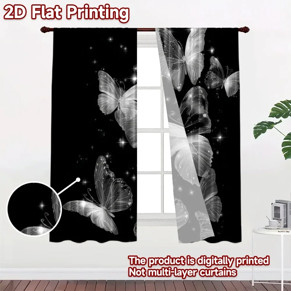 Luxurious Butterfly Galaxy Curtains Pair 2pcs Black Print Drapes for Bedroom Window Home Decor Living Room Design