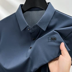 Brand Embossed Polo Shirt Men's Short sleeved Ice Silk Breathable Top 2024 Summer New Business Casual High Quality lapel T-shirt