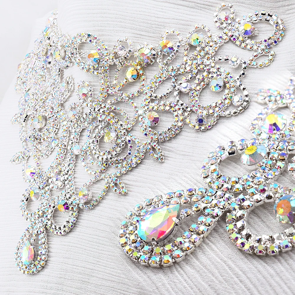 9.57*5.9 Inch AB Rhinestone Collar Crystal Sewn Necklace Accessories Neckline Wedding Glitter For Wedding Dress Group Accessorie