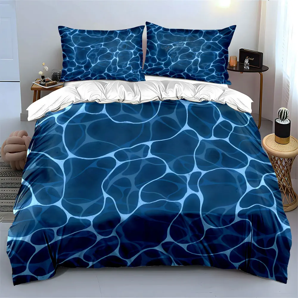 Abstract Blue Water Ripples Pattern Print Bedding Set 1 Duvet Cover 2 Pillowcases for Adult and Children Luxury Gift Full Size