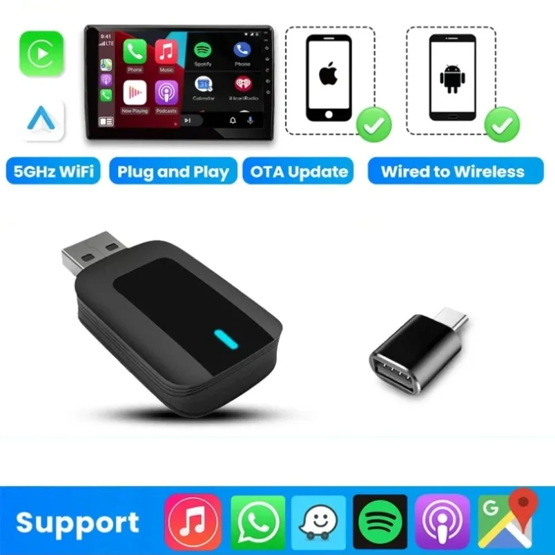 

Беспроводной смарт-ключ 2 в 1, беспроводной адаптер Carplay Android Auto для Volvo Benz Audi Kia Hyundai VW Mazda Cadillac MG Peugeot