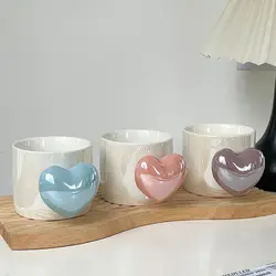 European Style Open Heart Shape Ceramic Coffee Cup Couple Gift Water Cup Abstract Heart Shape Three-dimensional Mug Office Mug