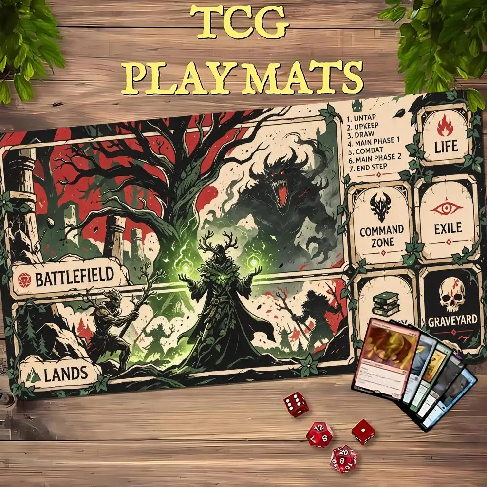 Red Green Blood Tree TCG Playmat Magic Card Battle Mat Non-Slip Durable Stitched Edge 35X60CM Desk Mat Tapete Magic Mat