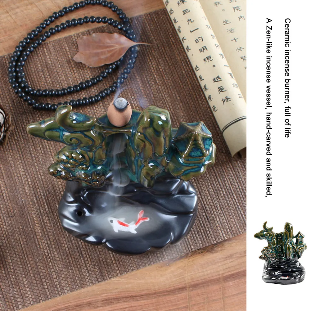 Ceramic Incense Burner Waterfall Backflow Cone Incense Holder for Meditation Yoga Room Decor Aromatherapy Relaxation Sleep Aid