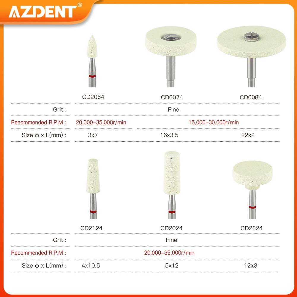 1PC Dental Ceramic Diamond Grinder AZDENT Polishing Head HP 2.35mm Medium Grit Plisher Dentistry Drills for Zirconia Porcelain